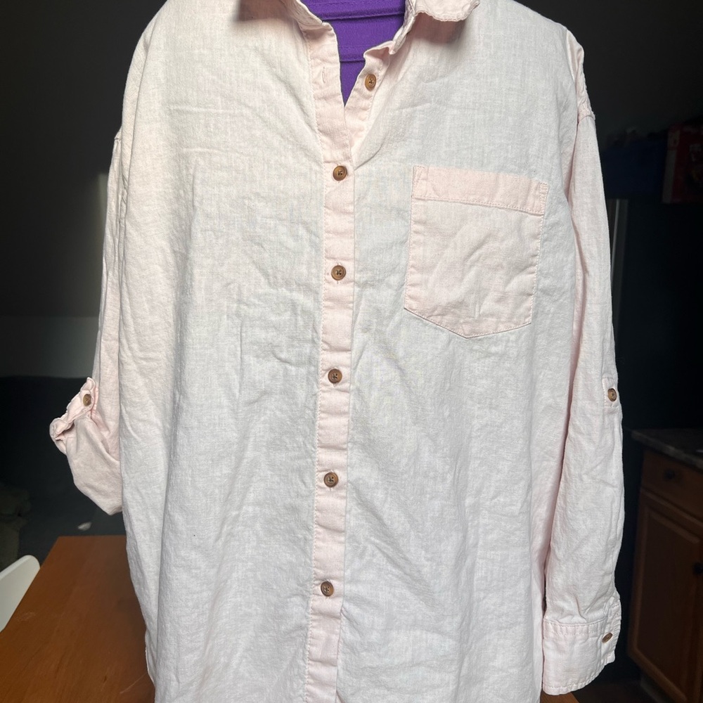 Joe Fresh Pale Pink Linen Button-Front Shirt